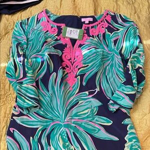 Lilly Pulitzer Tropical Green and Pink embellished mini dress